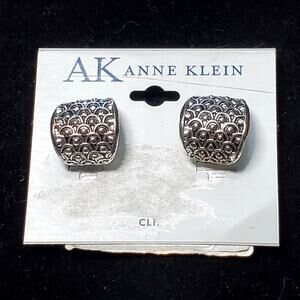 AK Anne Klein Clip On Earring Silver Tone 1/2" Minimalist